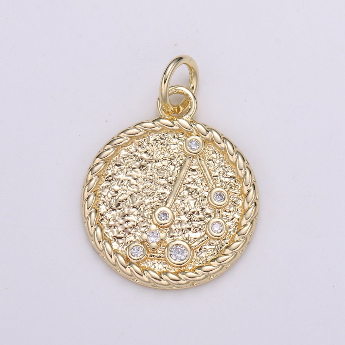 18K Gold Filled Constellation Zodiac Braided Rustic Coin Charm | A-664-A-676 - DLUXCA