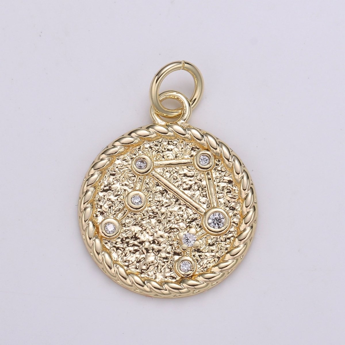 18K Gold Filled Constellation Zodiac Braided Rustic Coin Charm | A-664-A-676 - DLUXCA