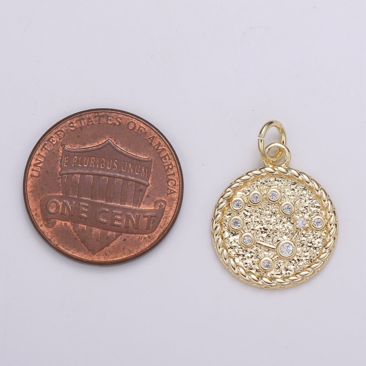 18K Gold Filled Constellation Zodiac Braided Rustic Coin Charm | A-664-A-676 - DLUXCA