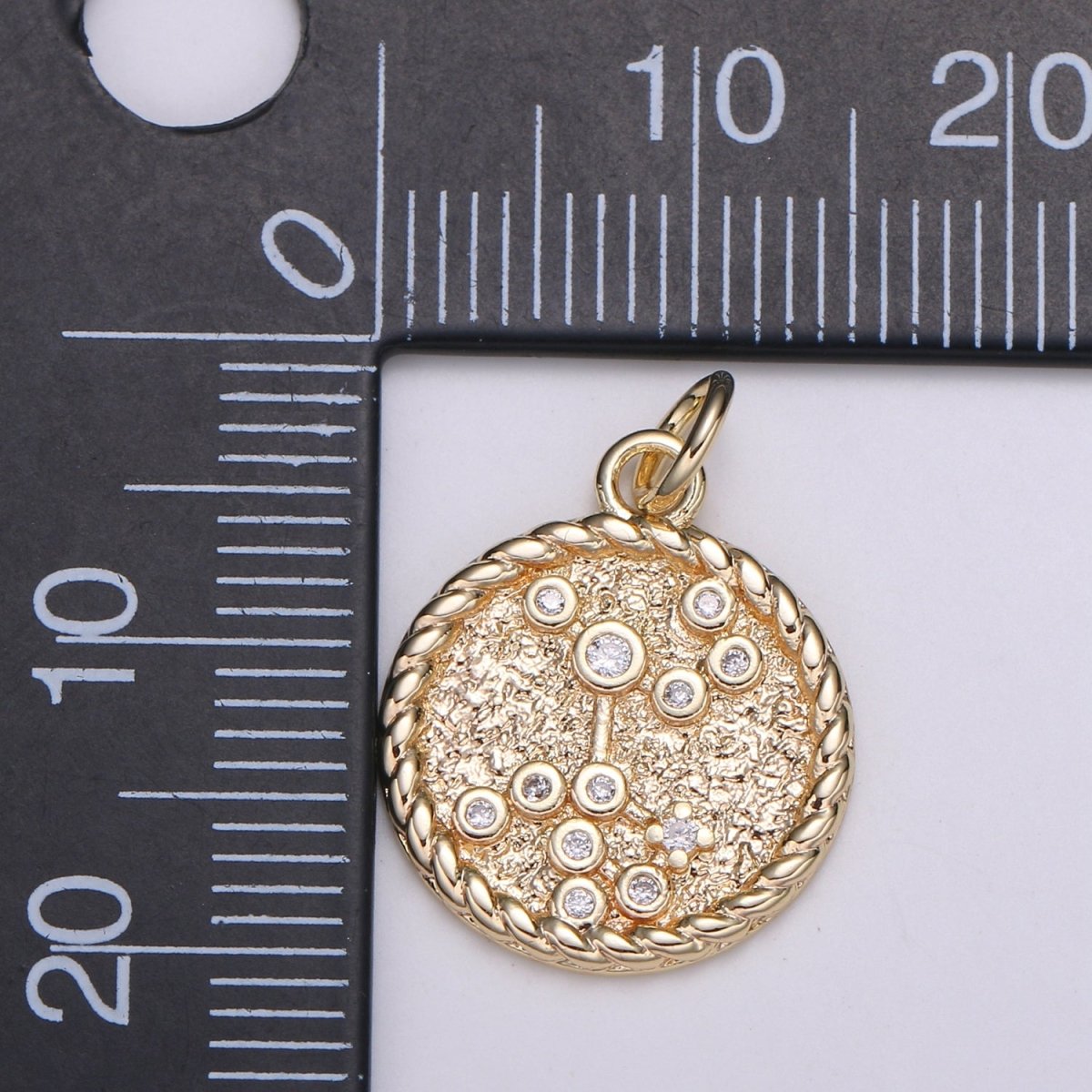 18K Gold Filled Constellation Zodiac Braided Rustic Coin Charm | A-664-A-676 - DLUXCA