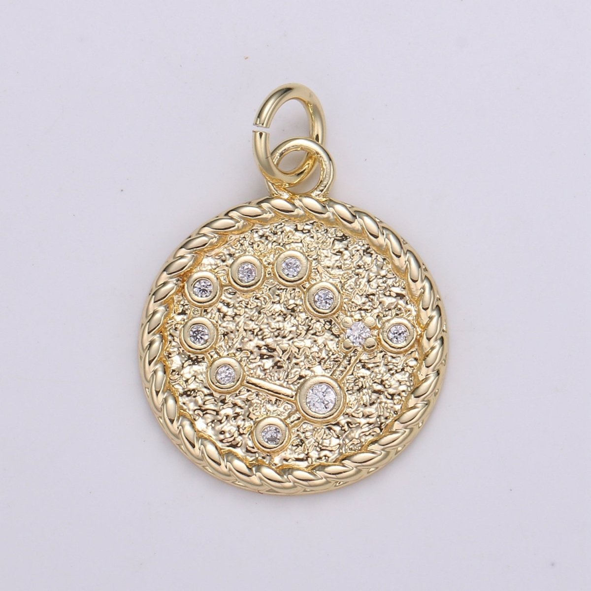 18K Gold Filled Constellation Zodiac Braided Rustic Coin Charm | A-664-A-676 - DLUXCA