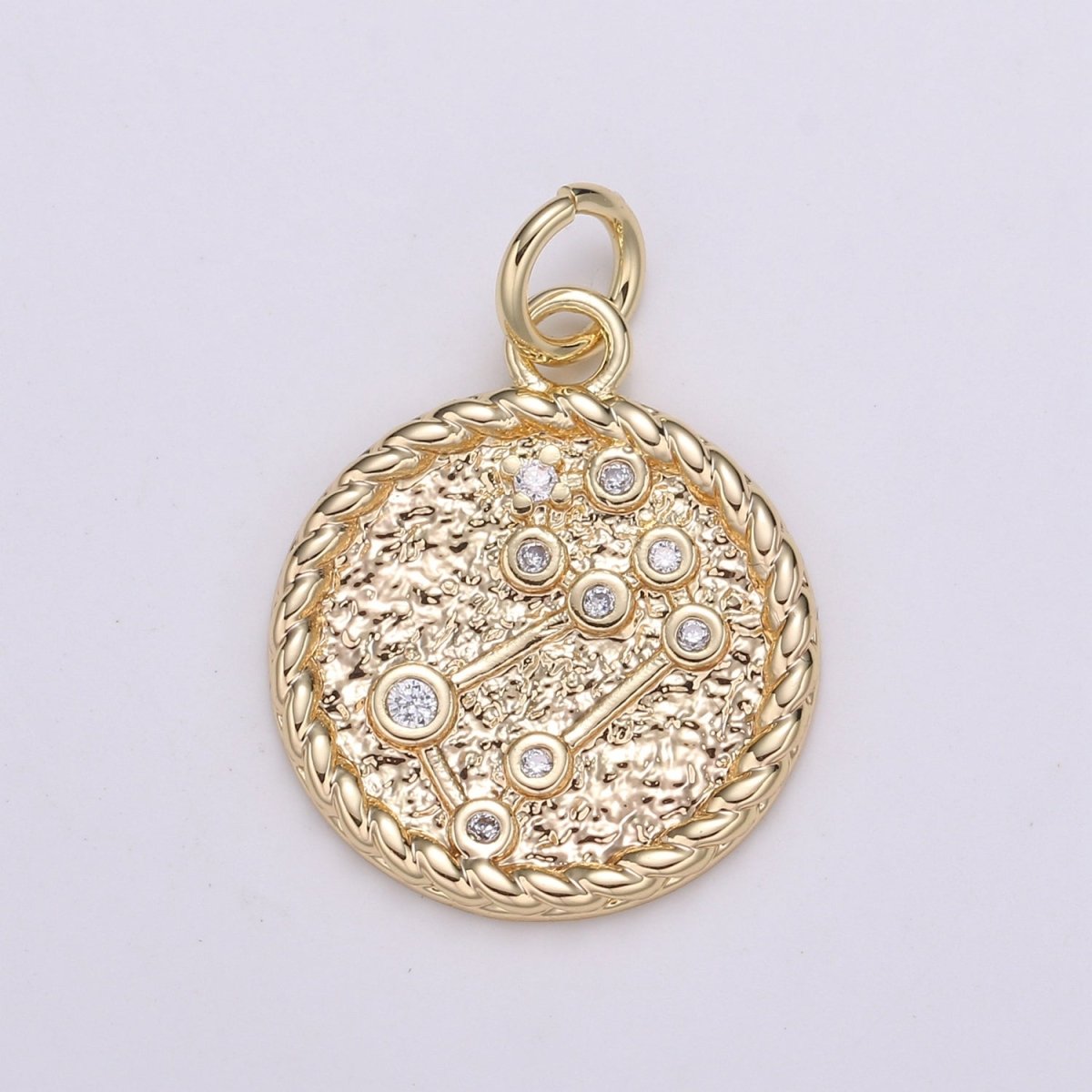 18K Gold Filled Constellation Zodiac Braided Rustic Coin Charm | A-664-A-676 - DLUXCA