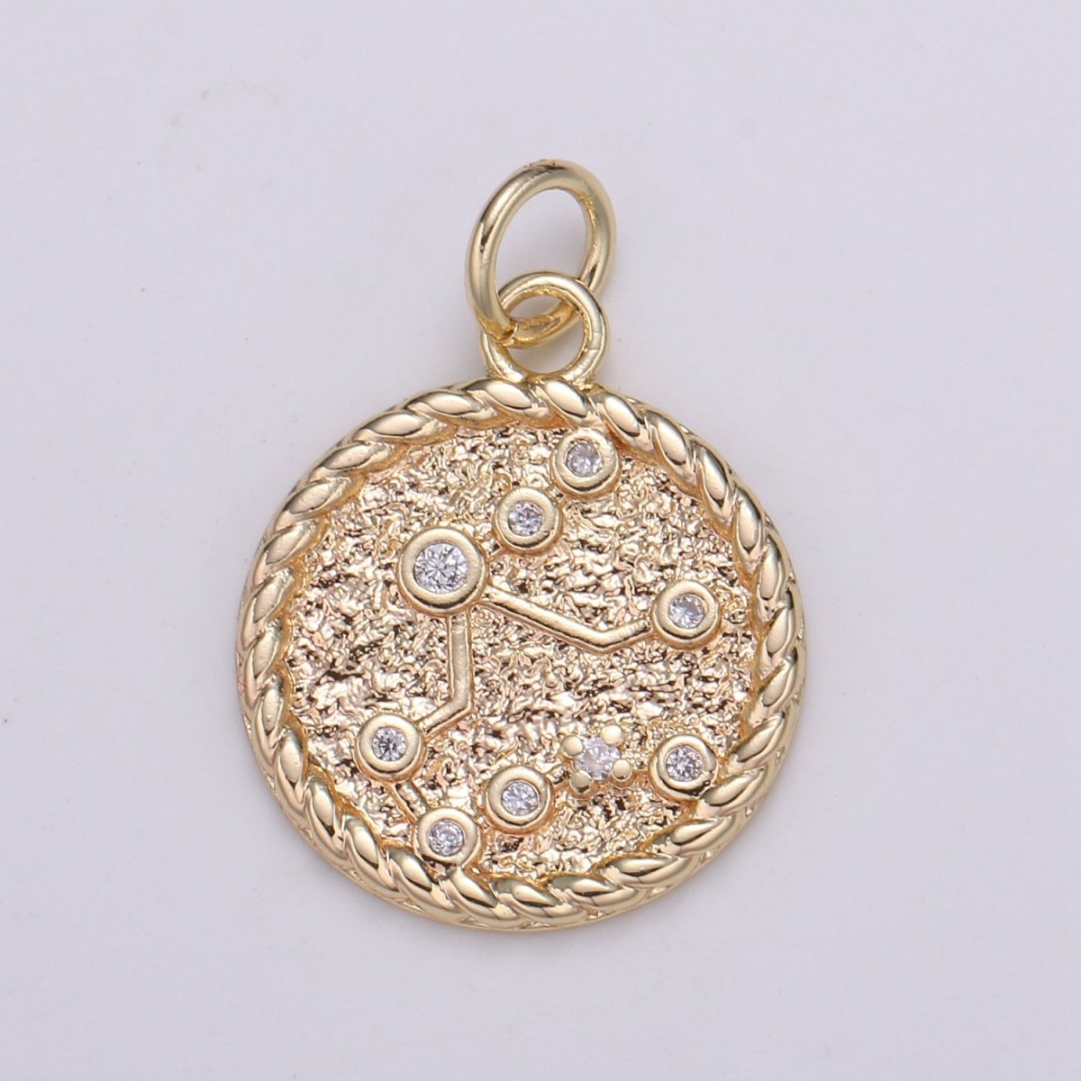 18K Gold Filled Constellation Zodiac Braided Rustic Coin Charm | A-664-A-676 - DLUXCA