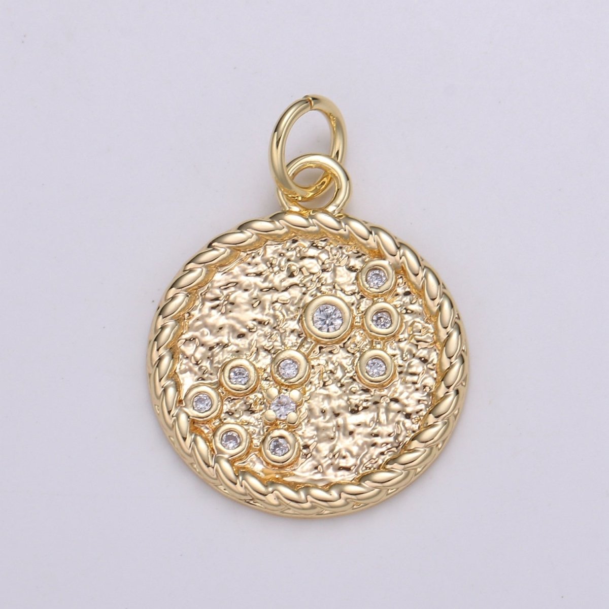 18K Gold Filled Constellation Zodiac Braided Rustic Coin Charm | A-664-A-676 - DLUXCA