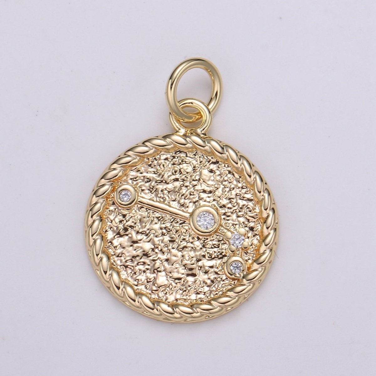 18K Gold Filled Constellation Zodiac Braided Rustic Coin Charm | A-664-A-676 - DLUXCA