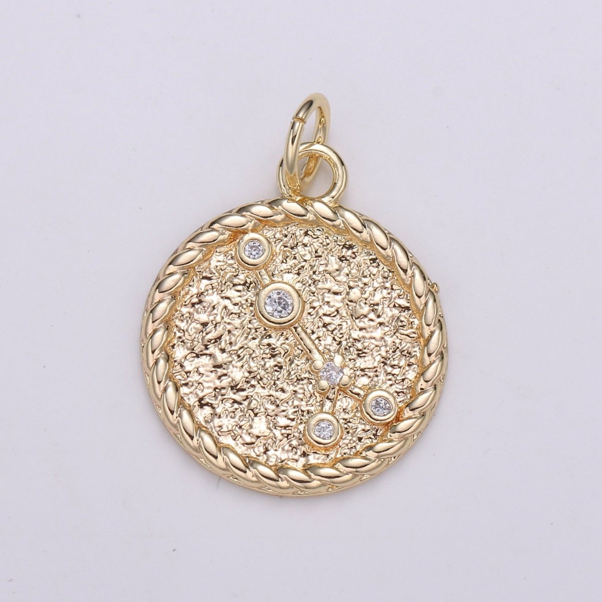 18K Gold Filled Constellation Zodiac Braided Rustic Coin Charm | A-664-A-676 - DLUXCA