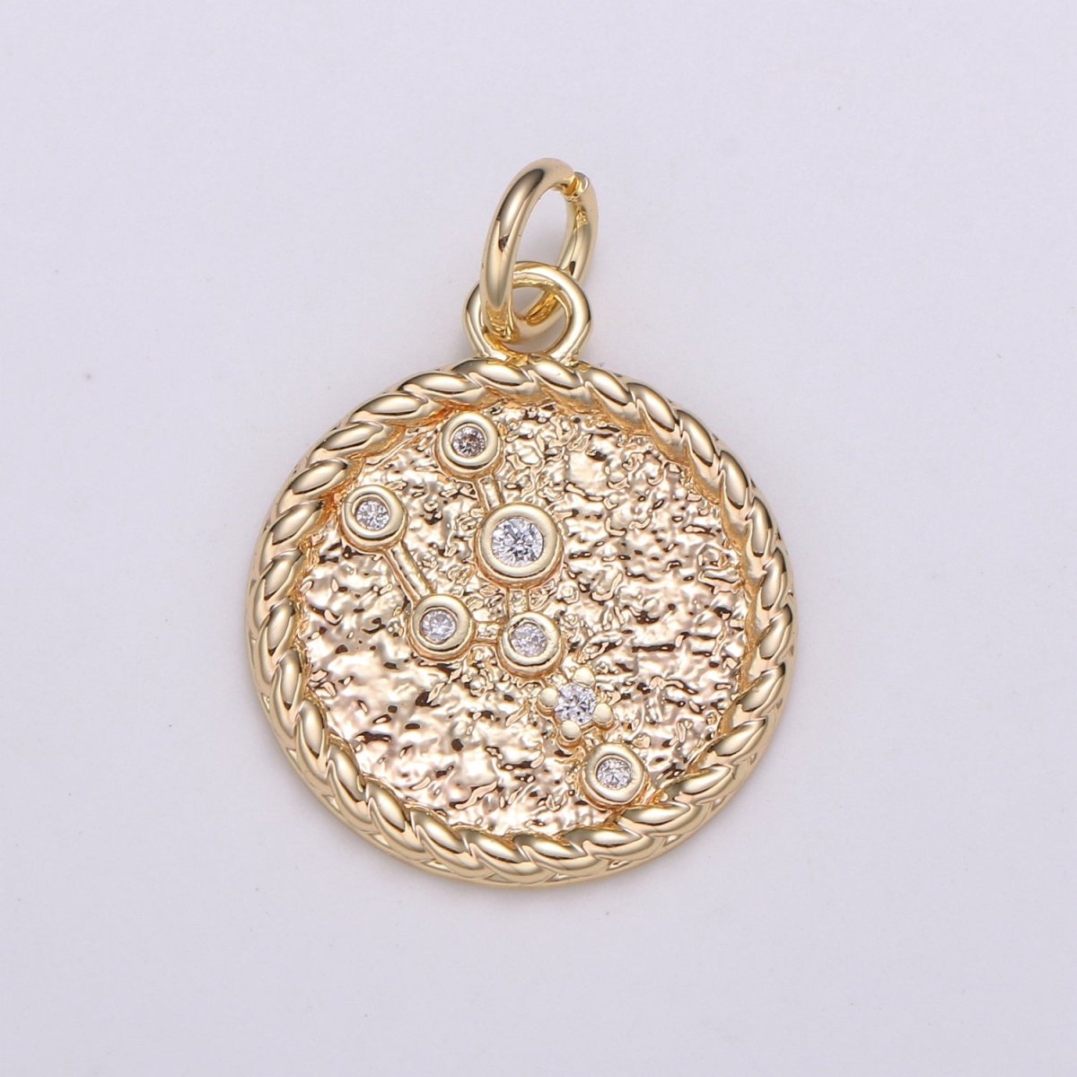 18K Gold Filled Constellation Zodiac Braided Rustic Coin Charm | A-664-A-676 - DLUXCA