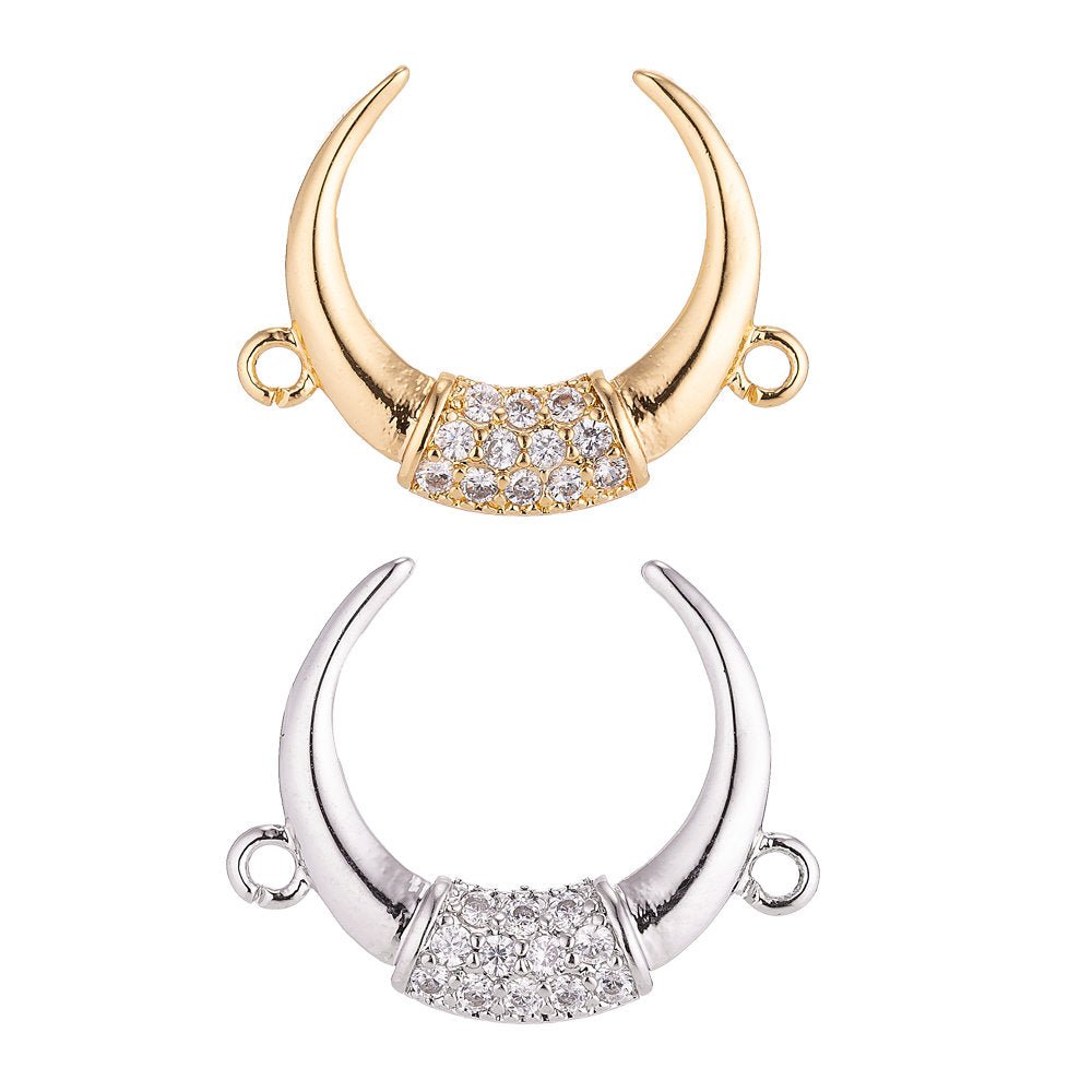 18K Gold Filled Crescent Moon, Ox Horn Bull Bone Cubic Zirconia Bracelet Charm Bead Finding Connector for Earring Jewelry MakingF-049 - DLUXCA