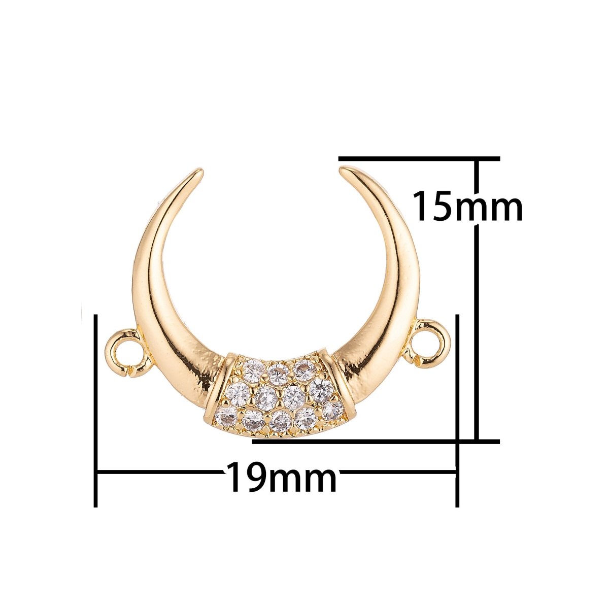 18K Gold Filled Crescent Moon, Ox Horn Bull Bone Cubic Zirconia Bracelet Charm Bead Finding Connector for Earring Jewelry MakingF-049 - DLUXCA