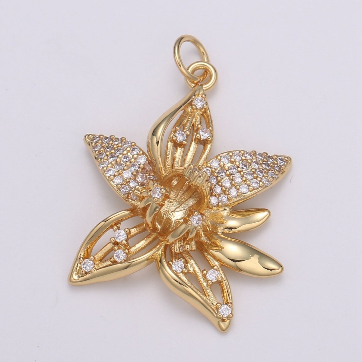 18K Gold Filled Crystal Flower Charm E-207 - DLUXCA