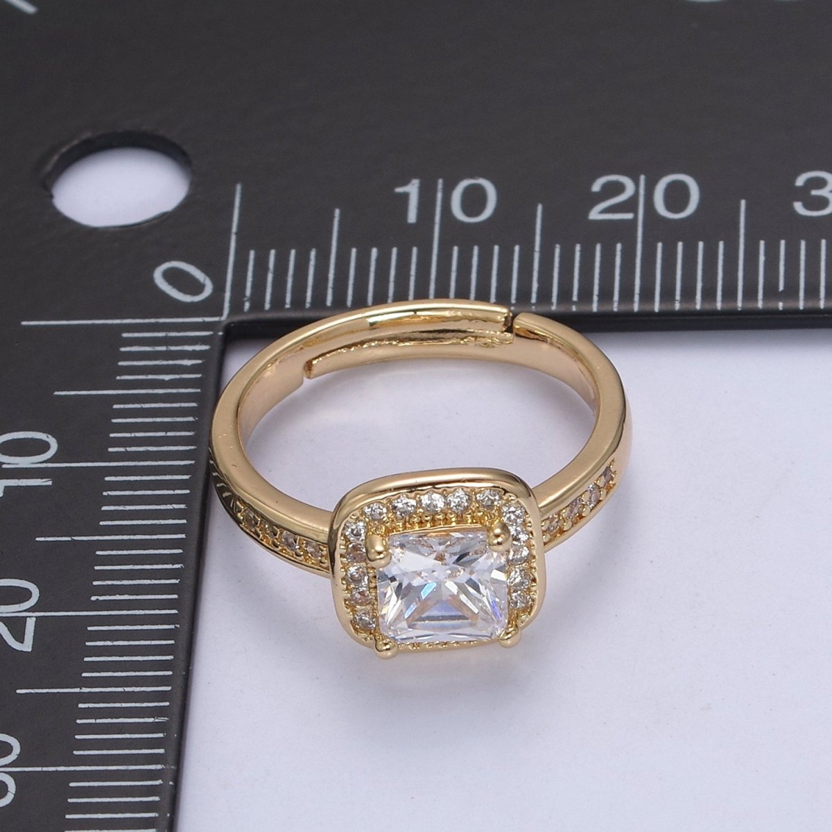 18K Gold Filled Crystal Zirconia CZ Solitaire Promise Ring, Adjustable Ring For Valentine U-336 - DLUXCA