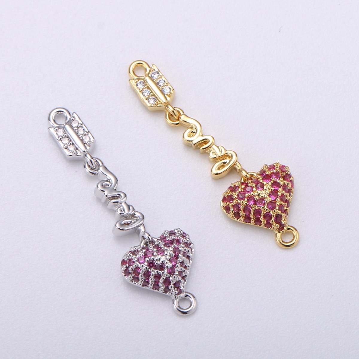 18k Gold Filled Cupids Arrow Charm Pendant, Micro Pave Heart Tip Spear Arrow Pendant Dangle Charm Connector Bracelet Earring Necklace Charm F-208 - DLUXCA