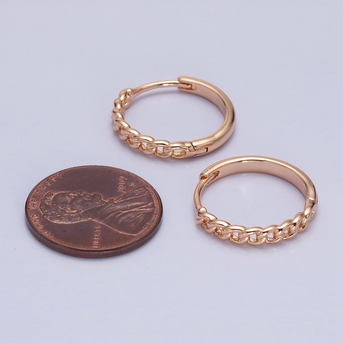 18K Gold Filled Curb Link Chain Endless Hoop Huggie Earrings |AD-1411 - DLUXCA