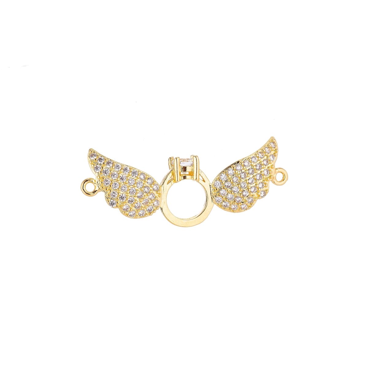 18K Gold Filled Cute Ring With Angel Wings Cubic Zirconia Charm Necklace Pendant Findings for Jewelry Making F-075 - DLUXCA