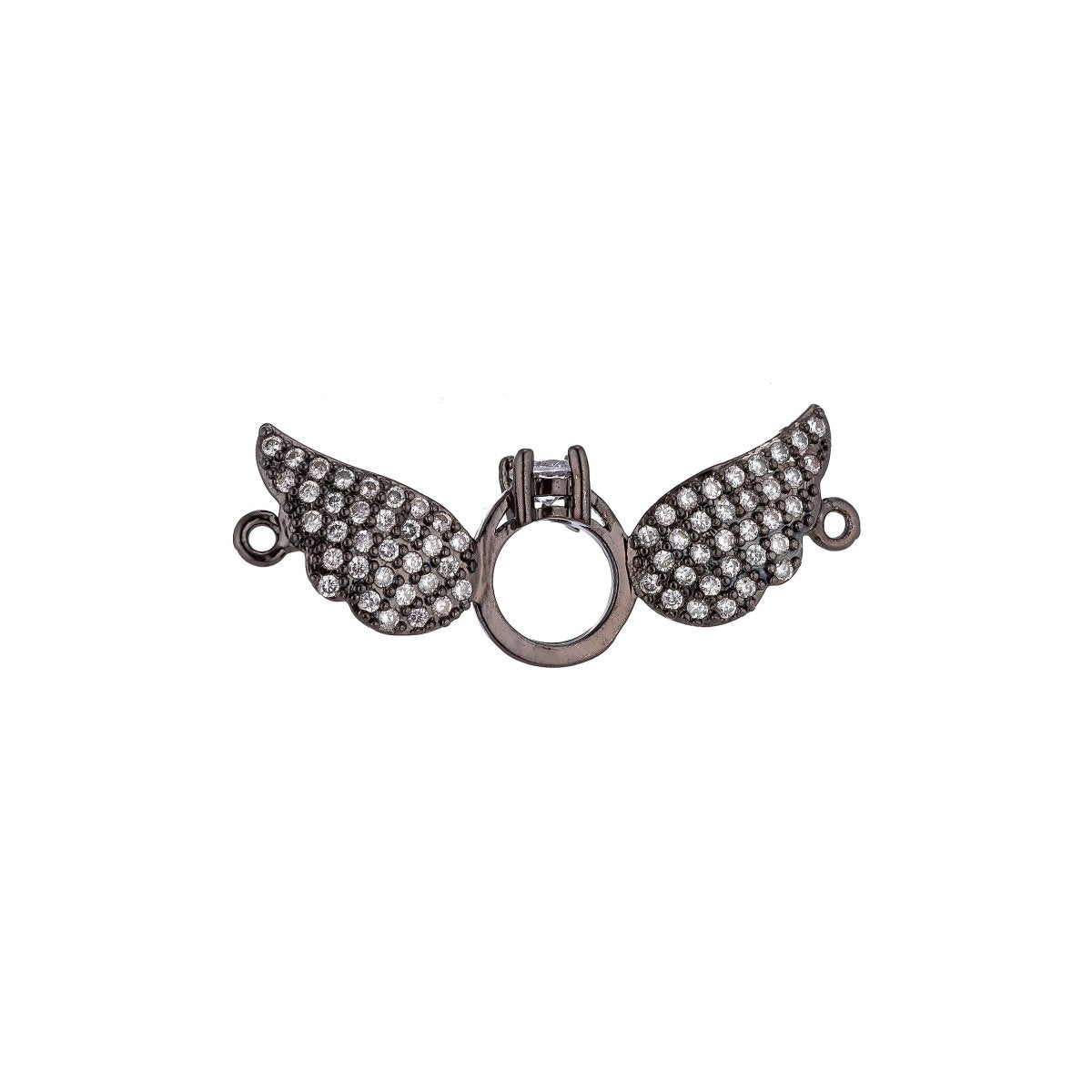 18K Gold Filled Cute Ring With Angel Wings Cubic Zirconia Charm Necklace Pendant Findings for Jewelry Making F-075 - DLUXCA