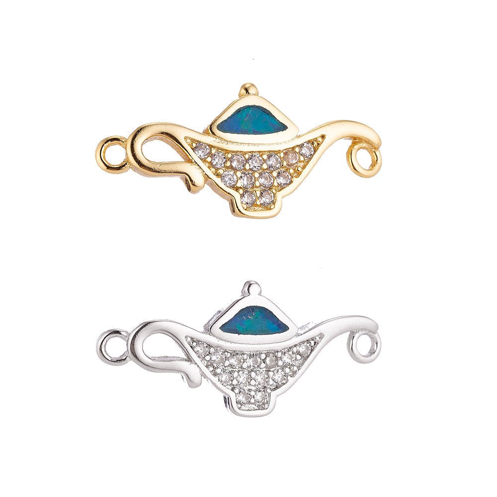 18K Gold Filled Cute Tiny Small Aladdin Magic Lamp Cubic Zirconia Bracelet Charm Bead Finding Connector for earring Jewelry Making, F-078 - DLUXCA