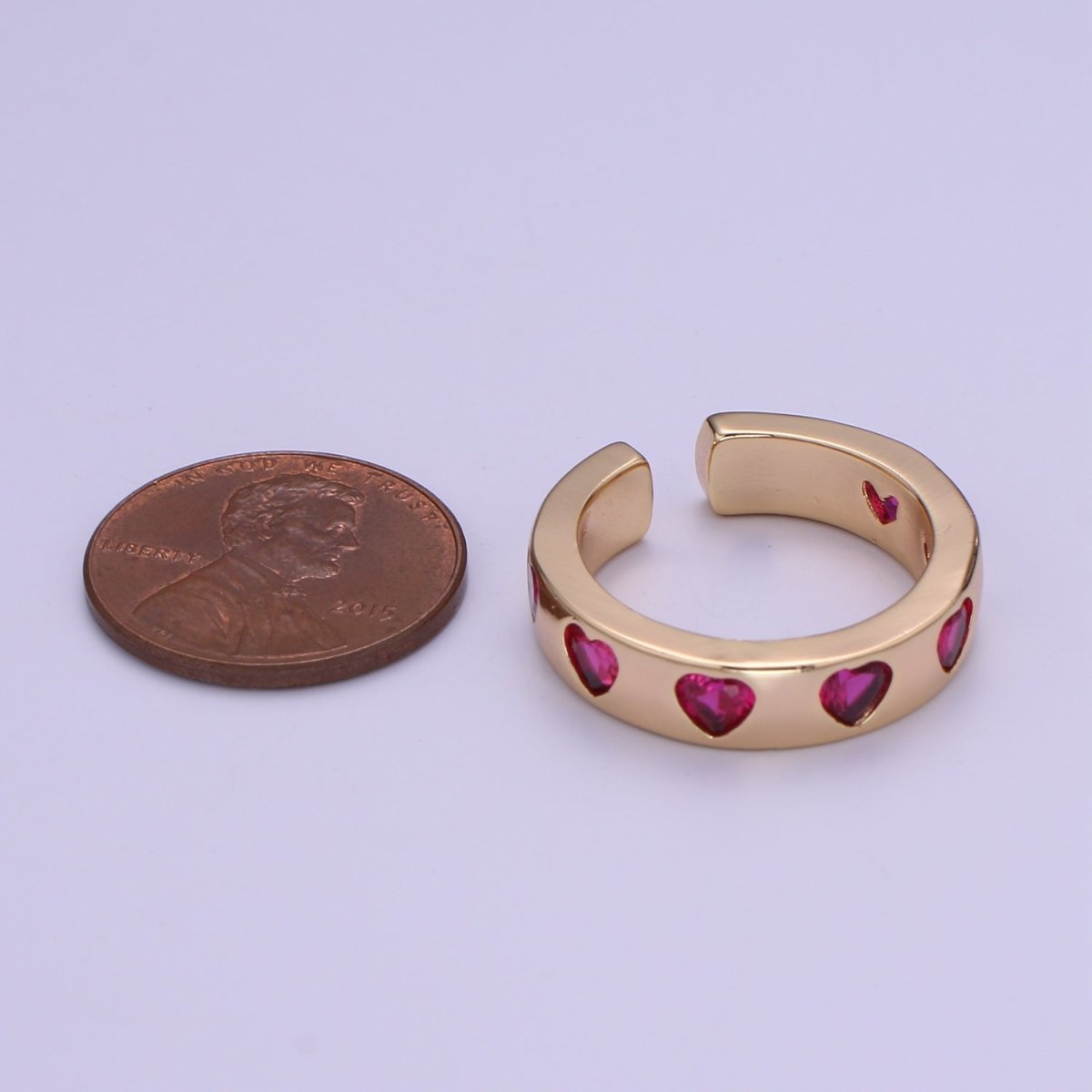 18K Gold Filled CZ Heart Minimalist Adjustable Ring O-327 ~ O-329 - DLUXCA