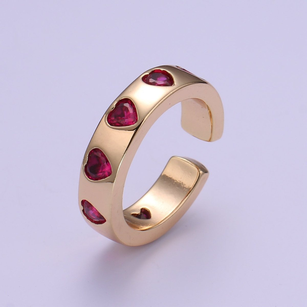 18K Gold Filled CZ Heart Minimalist Adjustable Ring O-327 ~ O-329 - DLUXCA