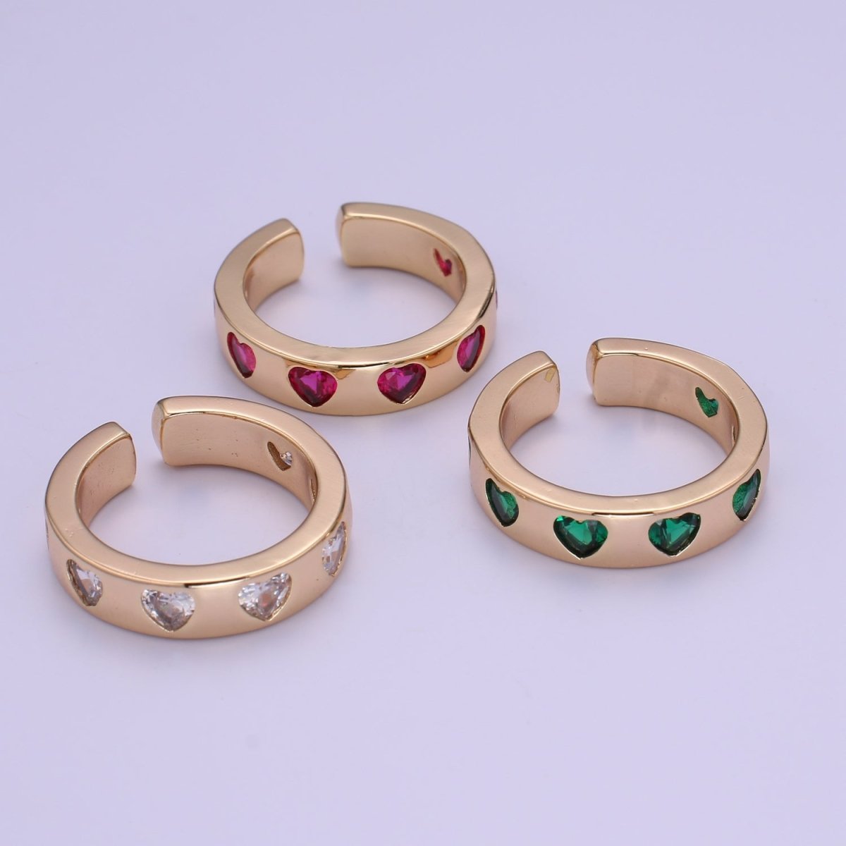 18K Gold Filled CZ Heart Minimalist Adjustable Ring O-327 ~ O-329 - DLUXCA