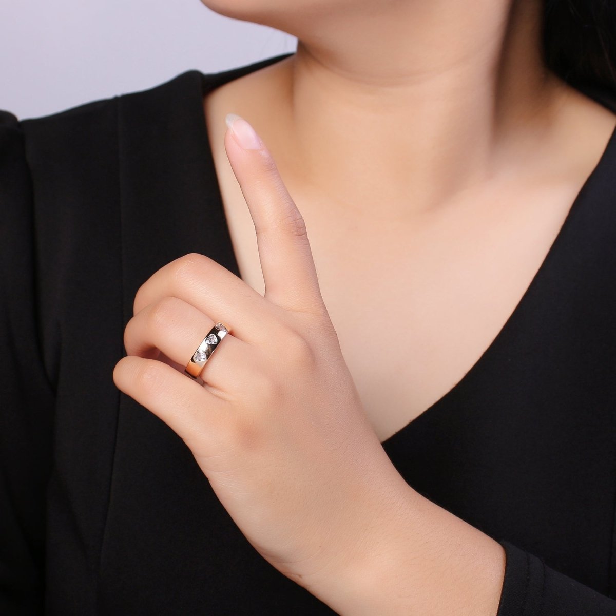 18K Gold Filled CZ Heart Minimalist Adjustable Ring O-327 ~ O-329 - DLUXCA