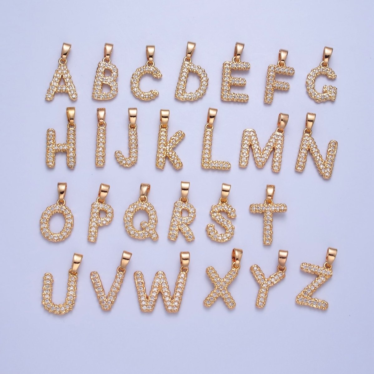 18k Gold Filled CZ Initial, Letter Alphabet Micro Pave charms Dainty Gold Cubic Pendant Charm for Necklace Bracelet Personalized Jewelry W-259~W-284 - DLUXCA