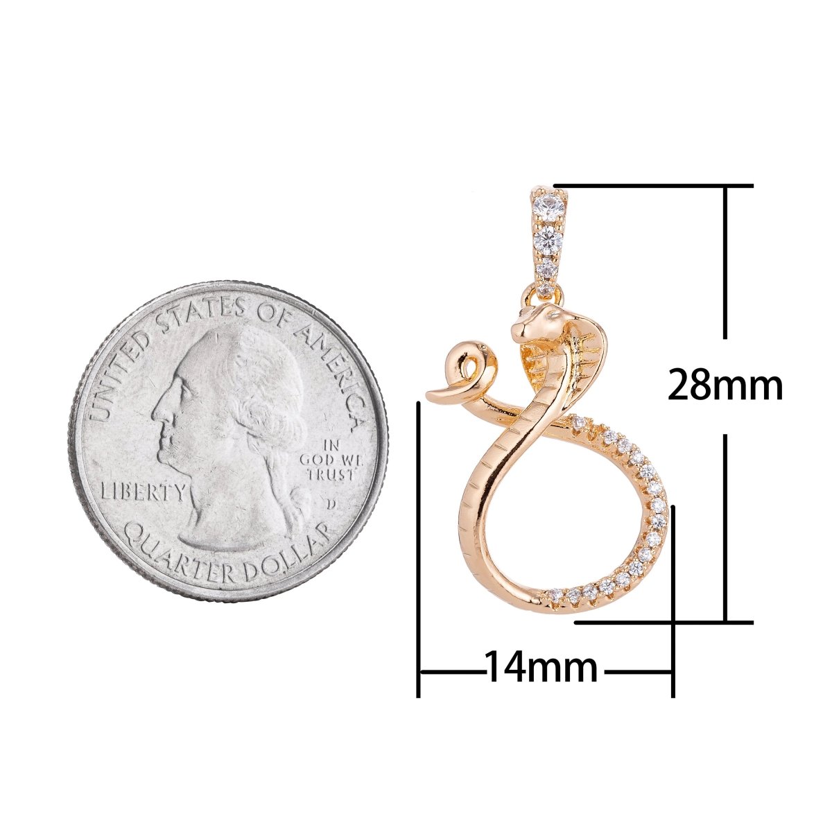 18k Gold Filled Dainty Charming Snake, Exotic Animal Lover, Cubic Zirconia cobra charm Necklace Pendant Bails Findings for Jewelry Making I-130 - DLUXCA