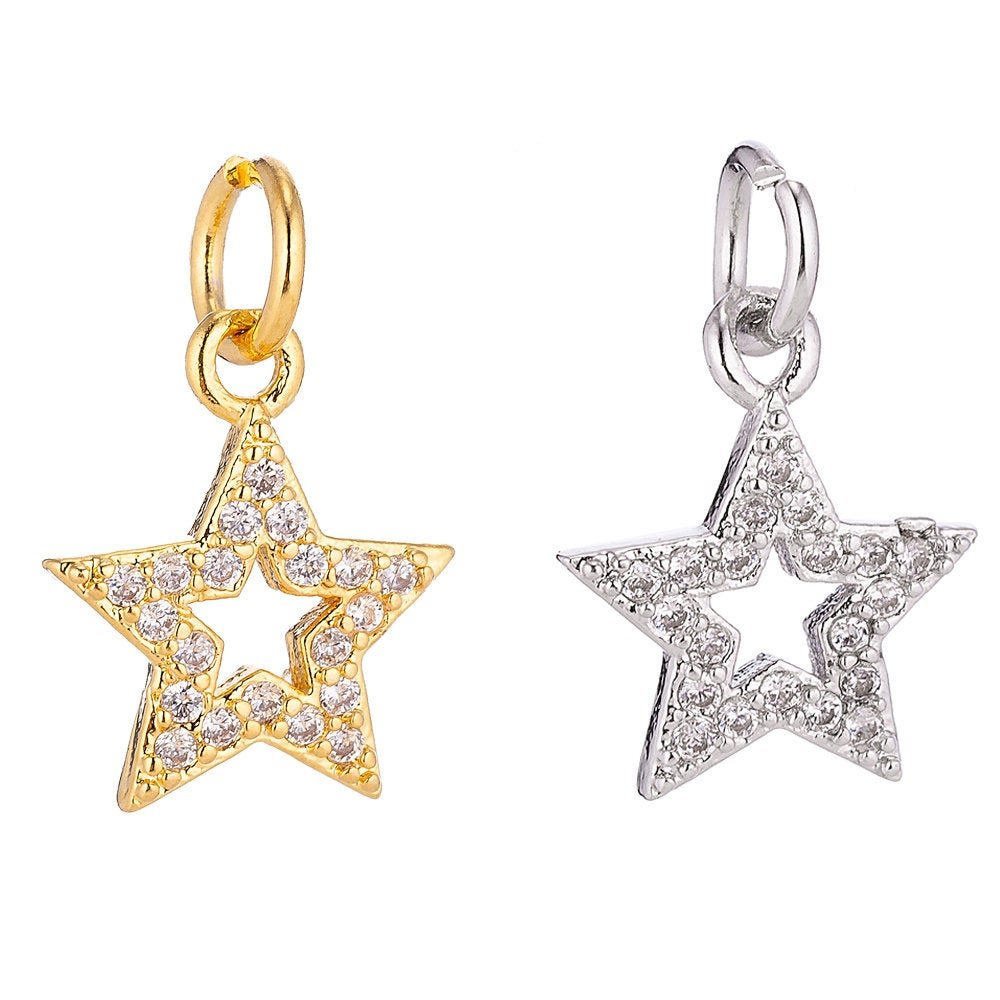 18K Gold Filled Dainty Cute Shining Star Stars Cubic Zirconia Necklace Pendant Bracelet Earring Charm for Jewelry Making C-071 - DLUXCA