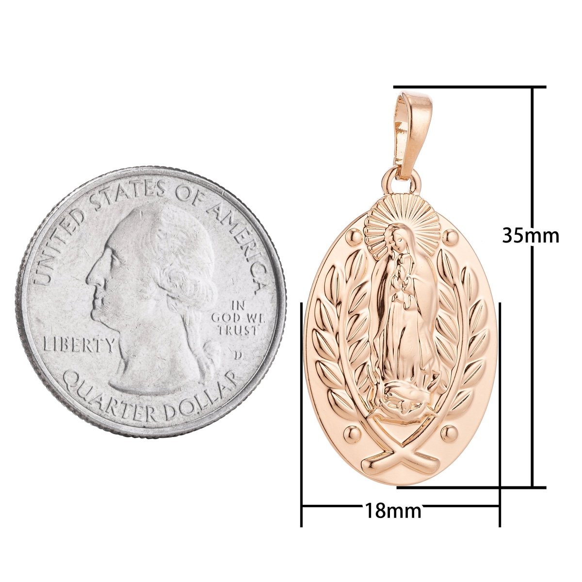 18k Gold Filled Dainty Holy Virgin Mother Mary, Delicate Flower Vine Necklace Pendant Bead Bails Findings for Jewelry Making H-576 - DLUXCA