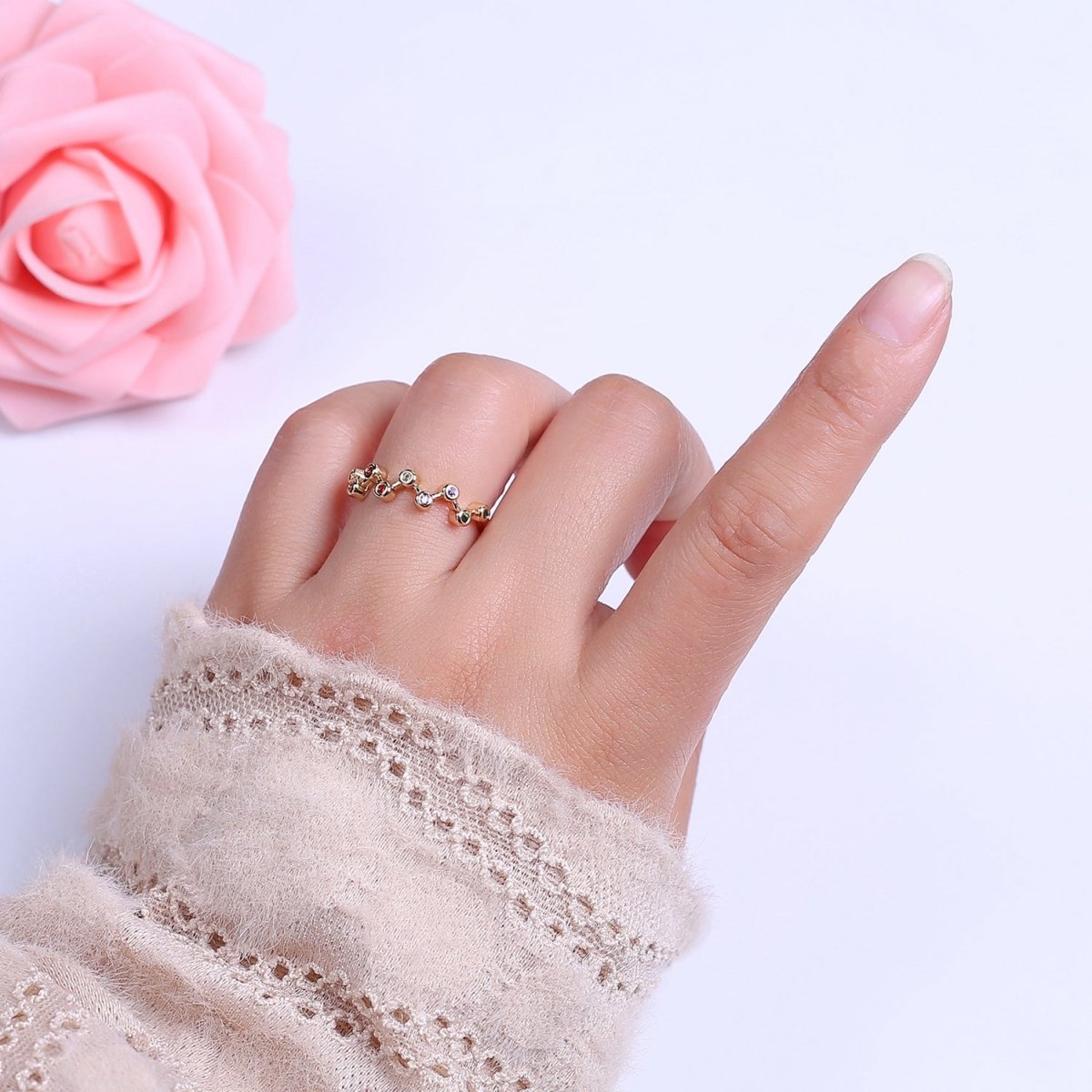 18K Gold Filled Dainty Ring Thin Cz Multicolored Rings - Colorful Stacking Ring - Minimalist Jewelry S-520 - DLUXCA