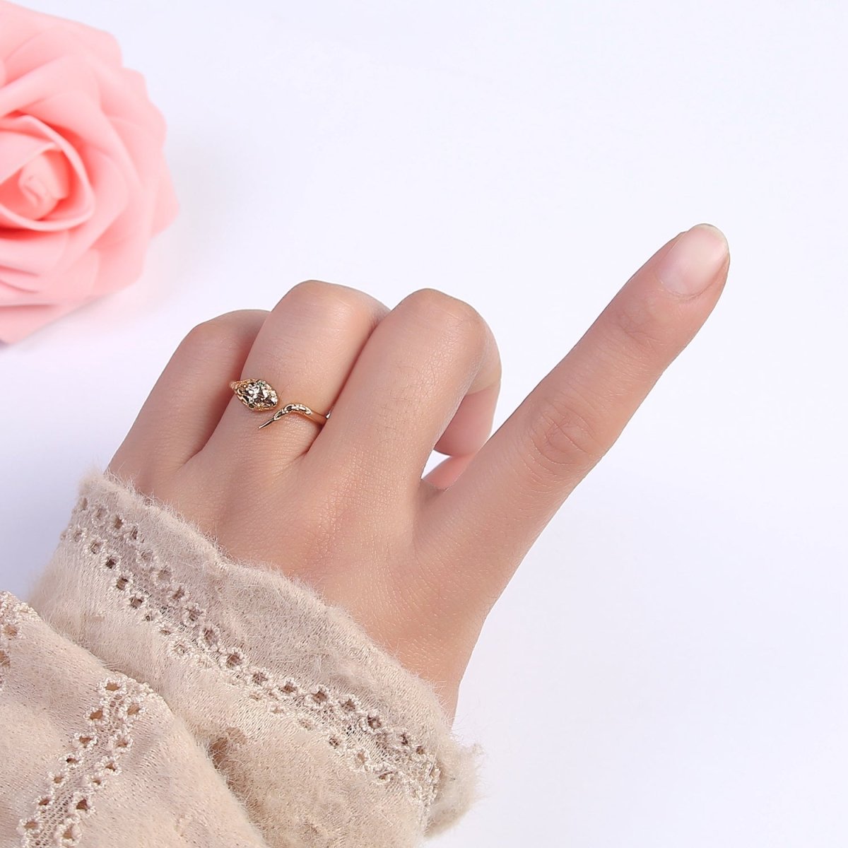 18k Gold Filled Dainty Snake Ring,Gold Snake Wrap Ring,Layered Set Ring, Snake Shape Ring U-497 - DLUXCA