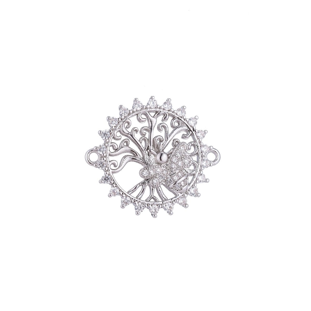 18K Gold Filled Dainty Unique Bee Medalion Cubic Zirconia Bracelet Charm Bead Finding Connector For Jewelry Making, F-019 - DLUXCA