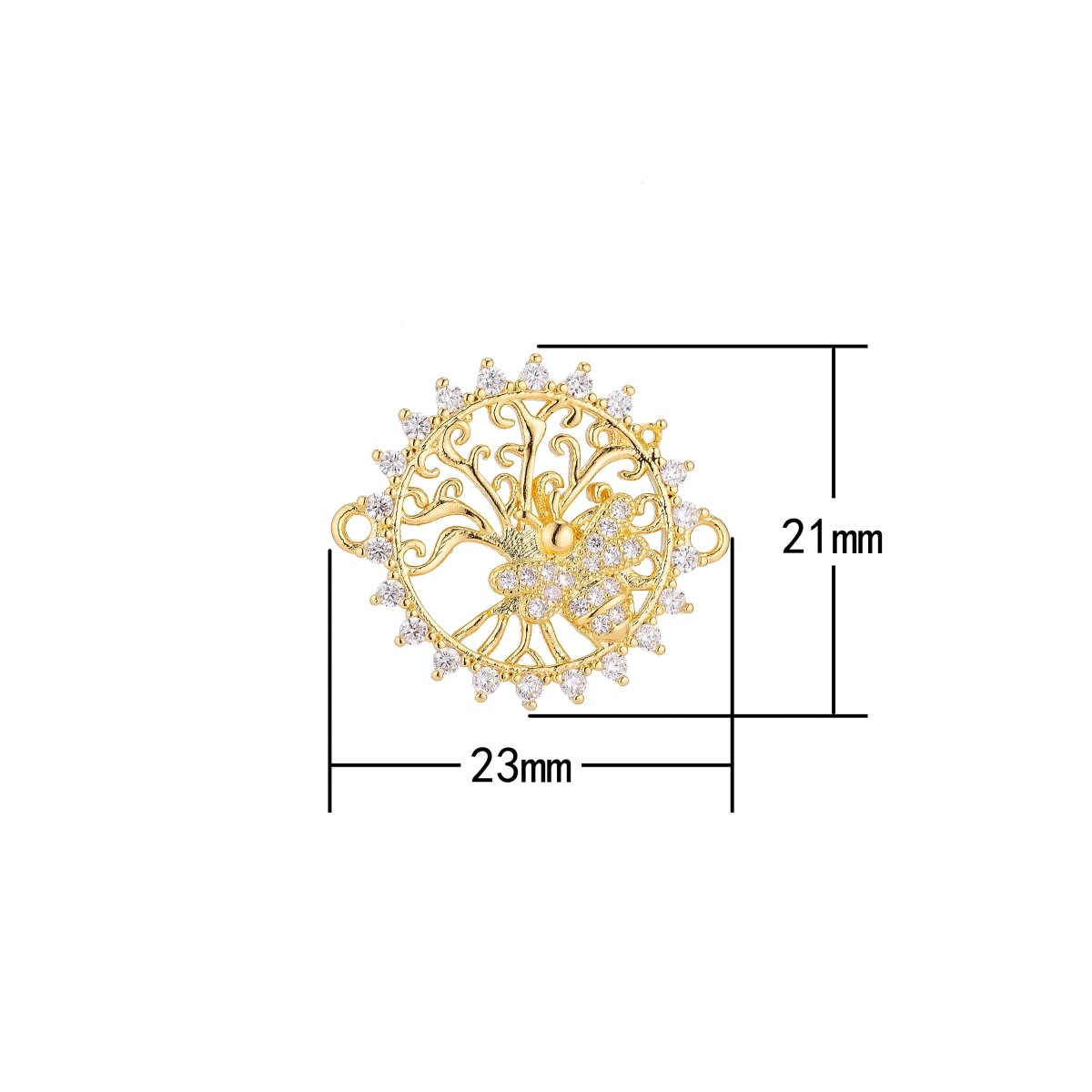 18K Gold Filled Dainty Unique Bee Medalion Cubic Zirconia Bracelet Charm Bead Finding Connector For Jewelry Making, F-019 - DLUXCA