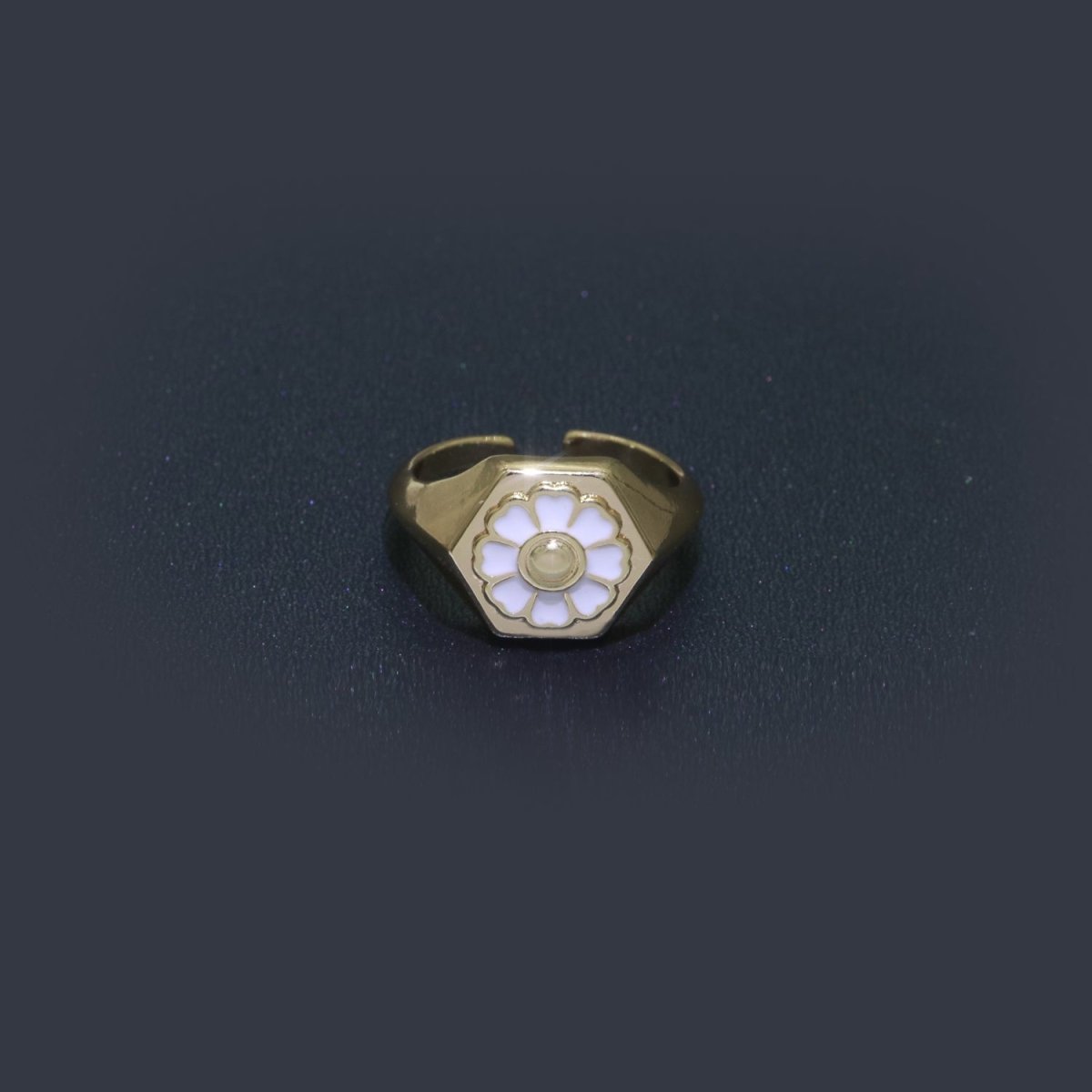 18K Gold Filled Daisy Ring Simple Gold Signet Ring Open Adjustable Ring for Stacking Jewelry O-444 ~ O-446 - DLUXCA