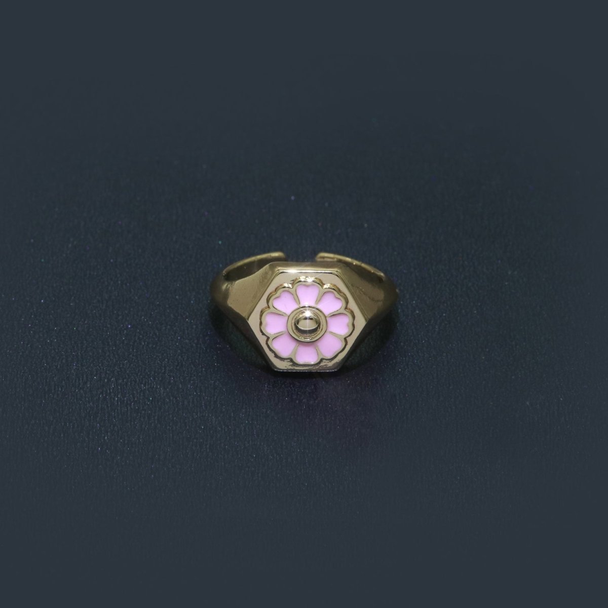 18K Gold Filled Daisy Ring Simple Gold Signet Ring Open Adjustable Ring for Stacking Jewelry O-444 ~ O-446 - DLUXCA