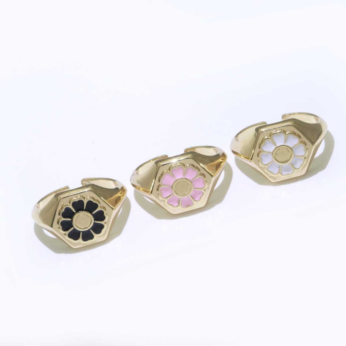 18K Gold Filled Daisy Ring Simple Gold Signet Ring Open Adjustable Ring for Stacking Jewelry O-444 ~ O-446 - DLUXCA