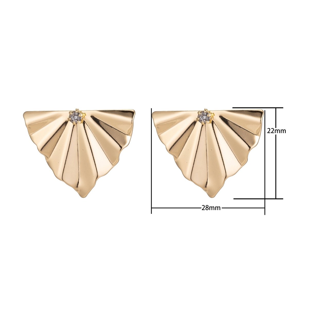 18k Gold Filled DIY Earrings Post, Stud Earrings Component, Geometric Wavy Earring Cubic Zirconia Findings for Jewelry Making Supplies K-012 - DLUXCA