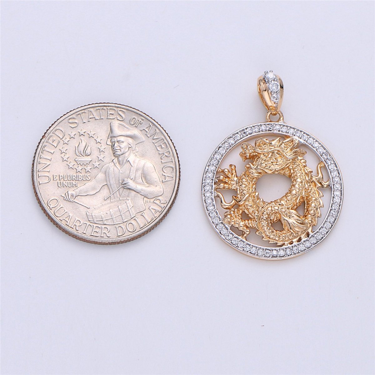 18K Gold Filled Dragon Pendant, Medallion Pendant Cubic Zirconia Dragon Necklace Pendant Charm Micro Pave Pendant for Jewelry Making I-272 - DLUXCA