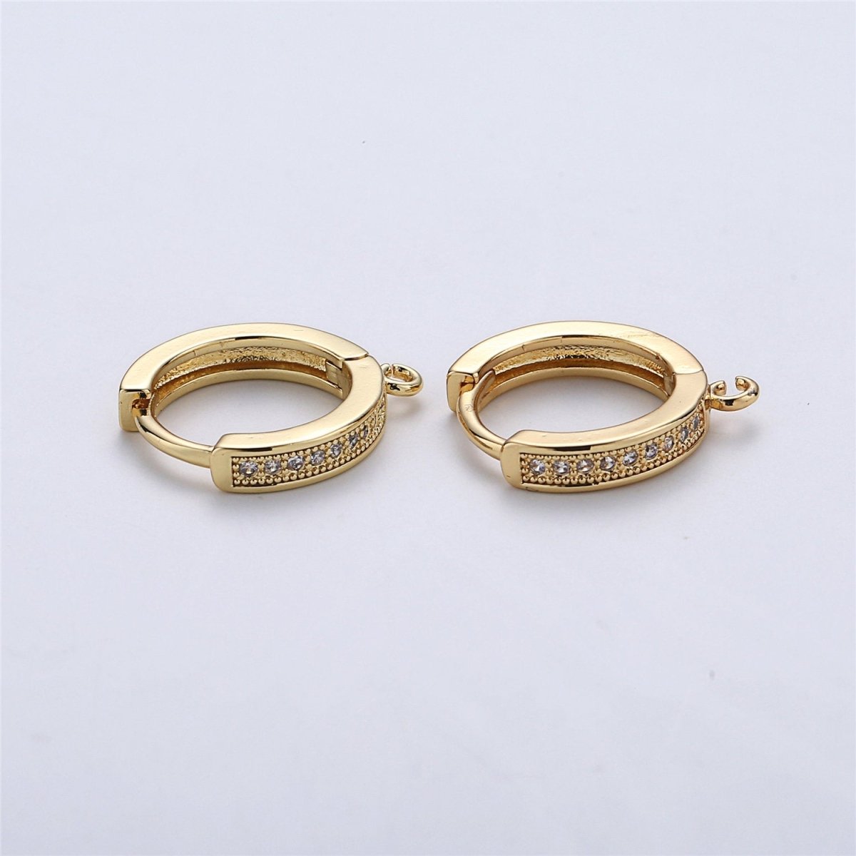 18k Gold Filled Earring One Touch Earring, jewelry Making, 15mm Gold huggie hoop earring with Micro Pave CZ Dainty Earring Charm K-161 K-162 L-331 L-332 - DLUXCA