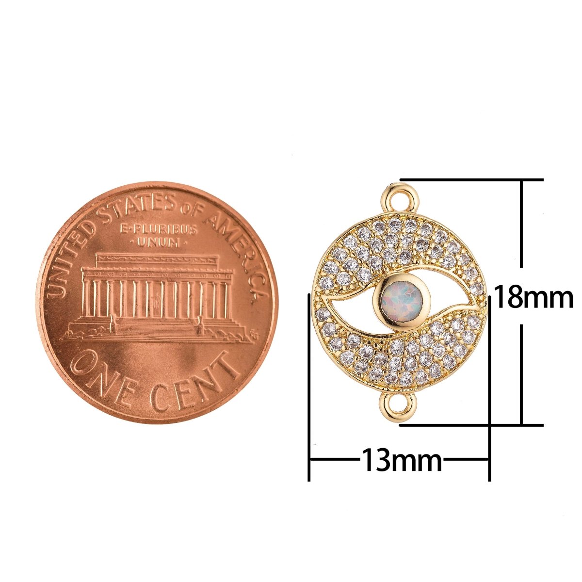 18K Gold Filled Elegant with Opal Evil Eye Medallion Cubic Zirconia Bracelet Charm Bead Finding Connector for earring Jewelry Making F-081 F-512 F-513 - DLUXCA