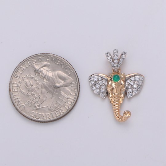 18K Gold Filled Elephant Head Pendant, Micro Pave Animal Charm Gold Wild Animal Pendant, Cubic Charm for Statement Necklace J-107 - DLUXCA