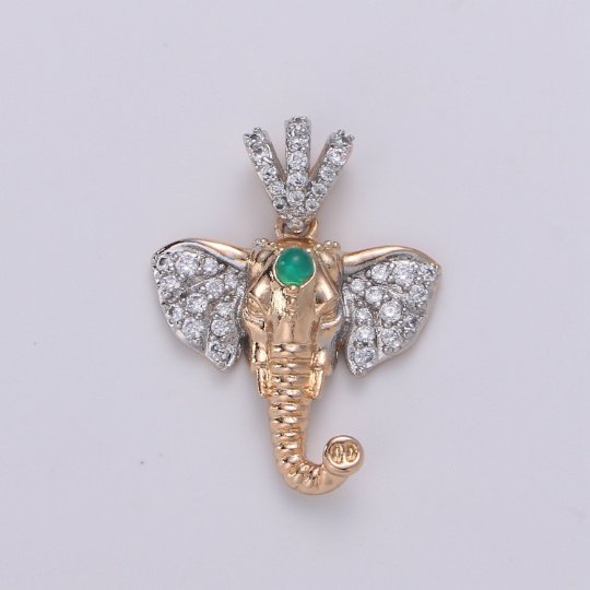 18K Gold Filled Elephant Head Pendant, Micro Pave Animal Charm Gold Wild Animal Pendant, Cubic Charm for Statement Necklace J-107 - DLUXCA