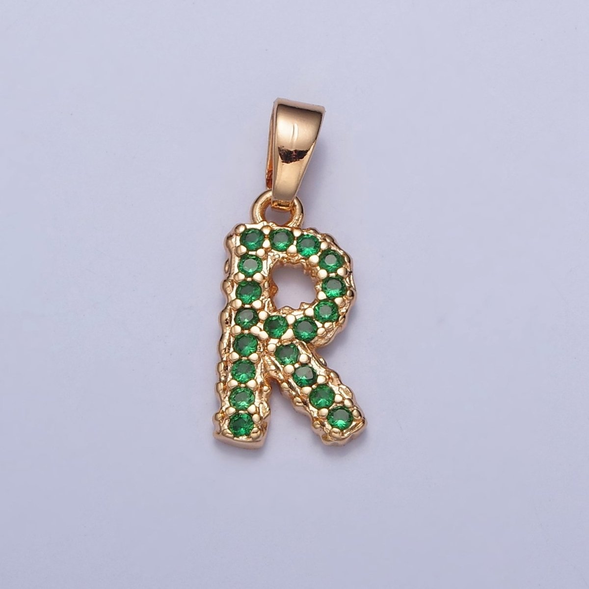 18k Gold Filled Emerald Green CZ Initial, Letter Alphabet Micro Pave charms Dainty Gold Cubic Pendant Charm for Necklace Bracelet Personalized Jewelry W-394~W-419 - DLUXCA