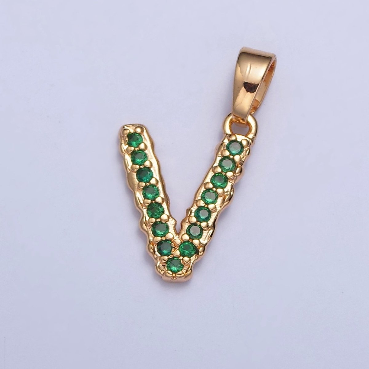 18k Gold Filled Emerald Green CZ Initial, Letter Alphabet Micro Pave charms Dainty Gold Cubic Pendant Charm for Necklace Bracelet Personalized Jewelry W-394~W-419 - DLUXCA