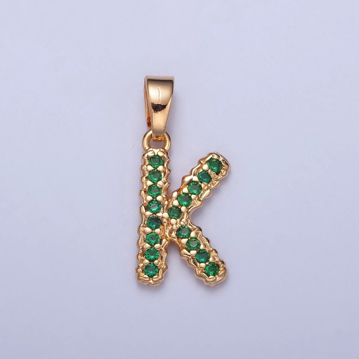 18k Gold Filled Emerald Green CZ Initial, Letter Alphabet Micro Pave charms Dainty Gold Cubic Pendant Charm for Necklace Bracelet Personalized Jewelry W-394~W-419 - DLUXCA