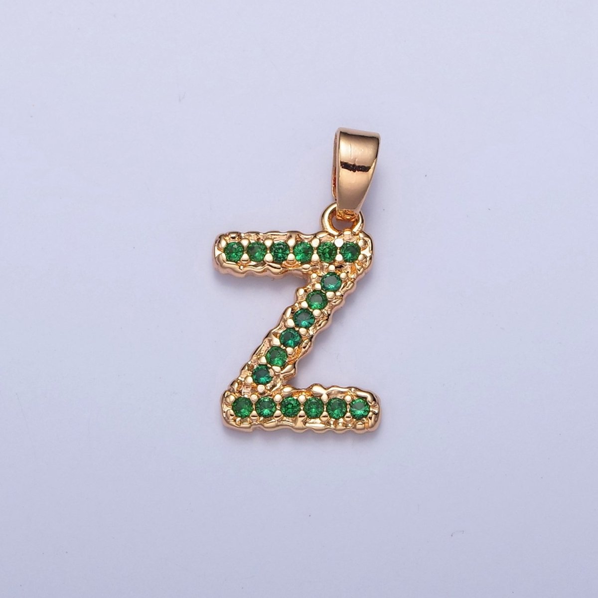 18k Gold Filled Emerald Green CZ Initial, Letter Alphabet Micro Pave charms Dainty Gold Cubic Pendant Charm for Necklace Bracelet Personalized Jewelry W-394~W-419 - DLUXCA