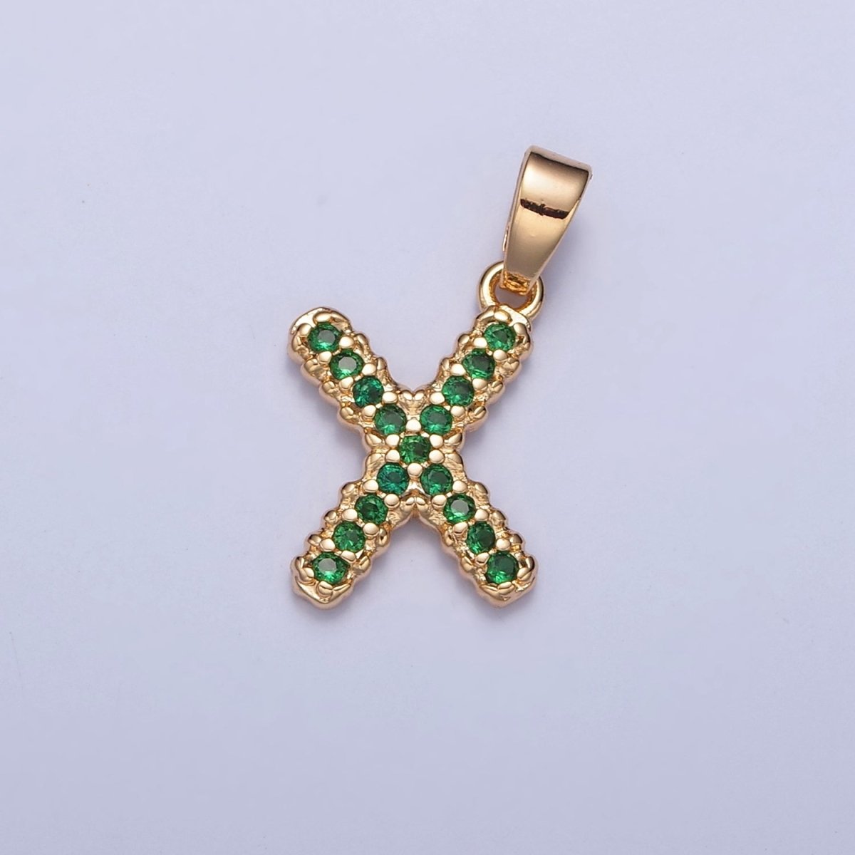 18k Gold Filled Emerald Green CZ Initial, Letter Alphabet Micro Pave charms Dainty Gold Cubic Pendant Charm for Necklace Bracelet Personalized Jewelry W-394~W-419 - DLUXCA