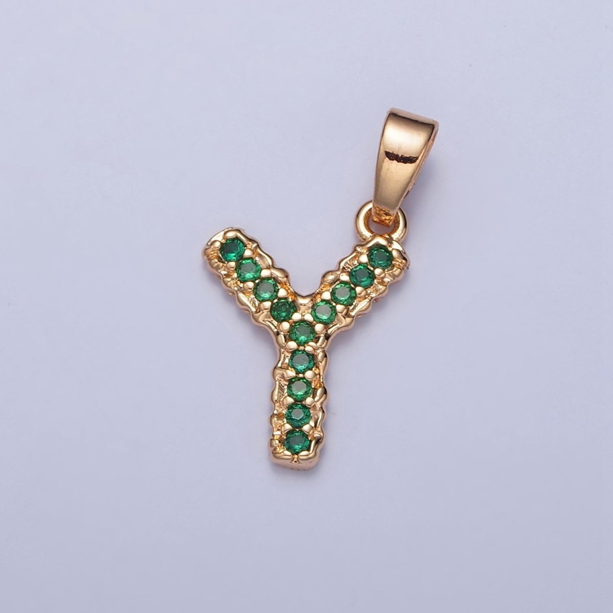 18k Gold Filled Emerald Green CZ Initial, Letter Alphabet Micro Pave charms Dainty Gold Cubic Pendant Charm for Necklace Bracelet Personalized Jewelry W-394~W-419 - DLUXCA