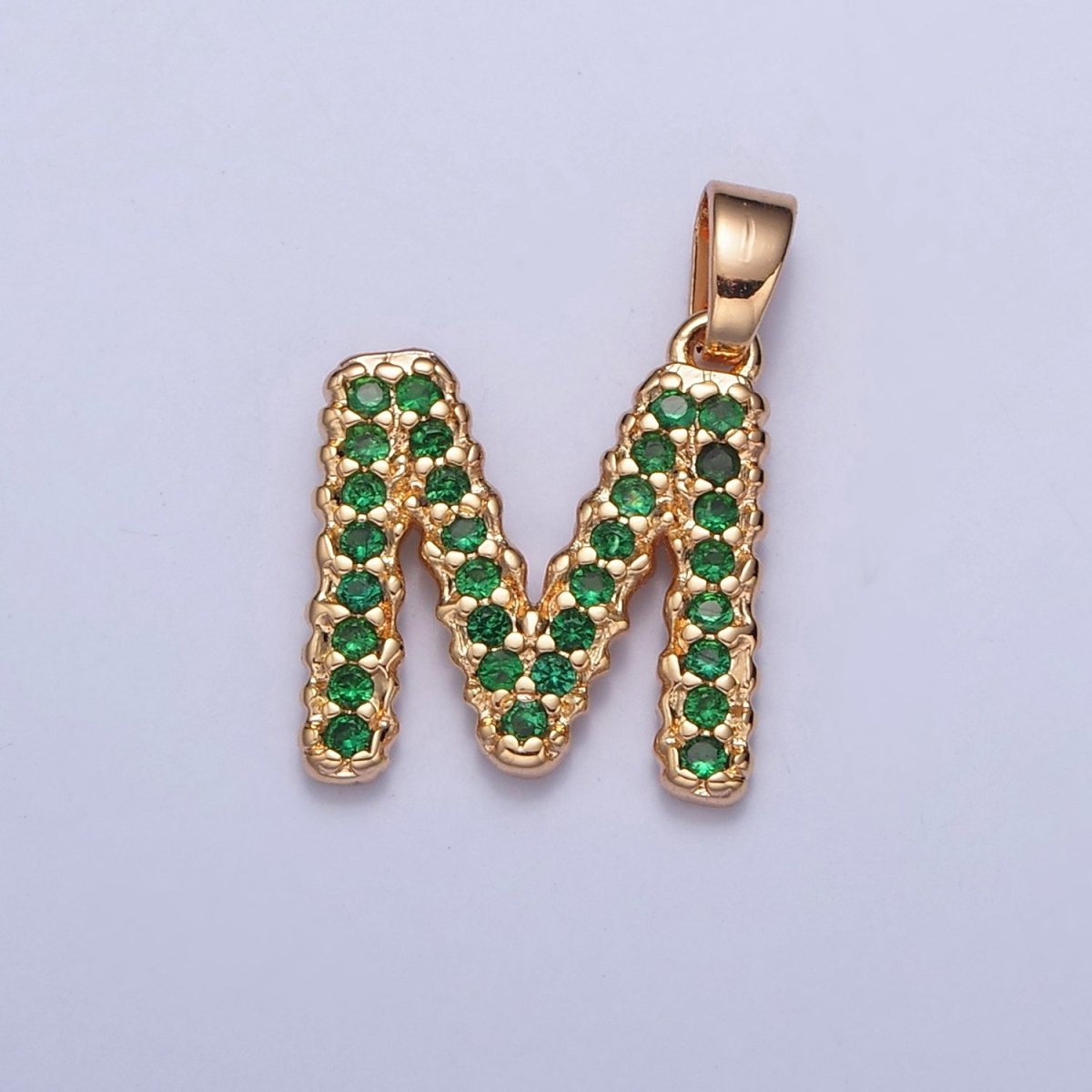 18k Gold Filled Emerald Green CZ Initial, Letter Alphabet Micro Pave charms Dainty Gold Cubic Pendant Charm for Necklace Bracelet Personalized Jewelry W-394~W-419 - DLUXCA