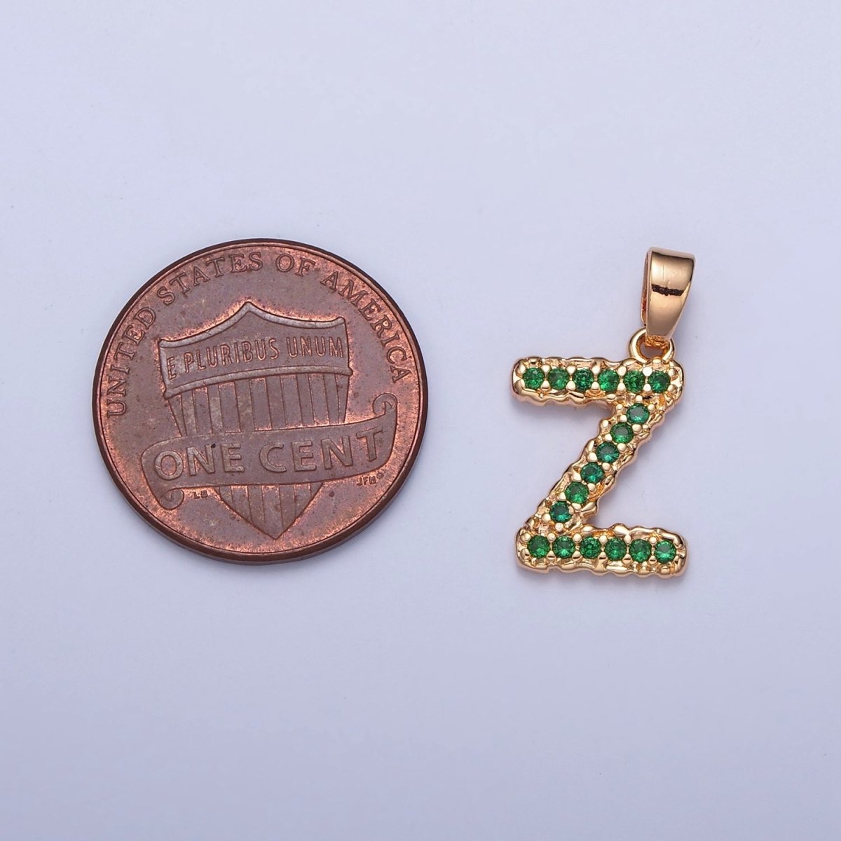 18k Gold Filled Emerald Green CZ Initial, Letter Alphabet Micro Pave charms Dainty Gold Cubic Pendant Charm for Necklace Bracelet Personalized Jewelry W-394~W-419 - DLUXCA