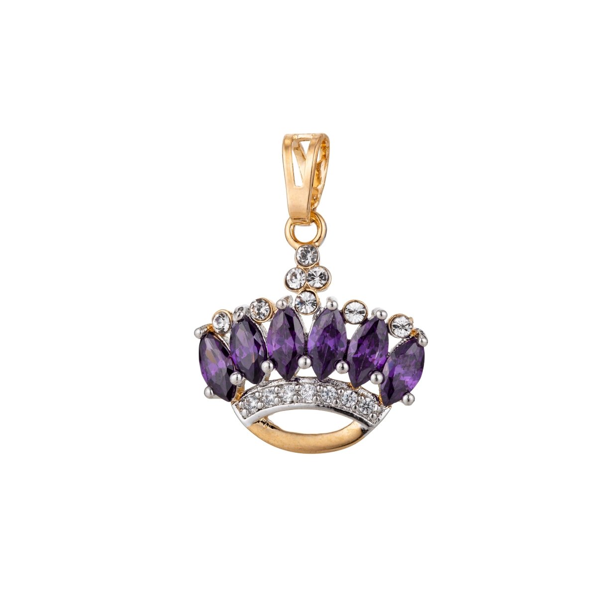 18k Gold filled Emerald Tiara, Queen Crown, Princess, Royal Headdress Cubic Zirconia Necklace Pendant Charm Bail Findings for Jewelry Making H-799 - DLUXCA